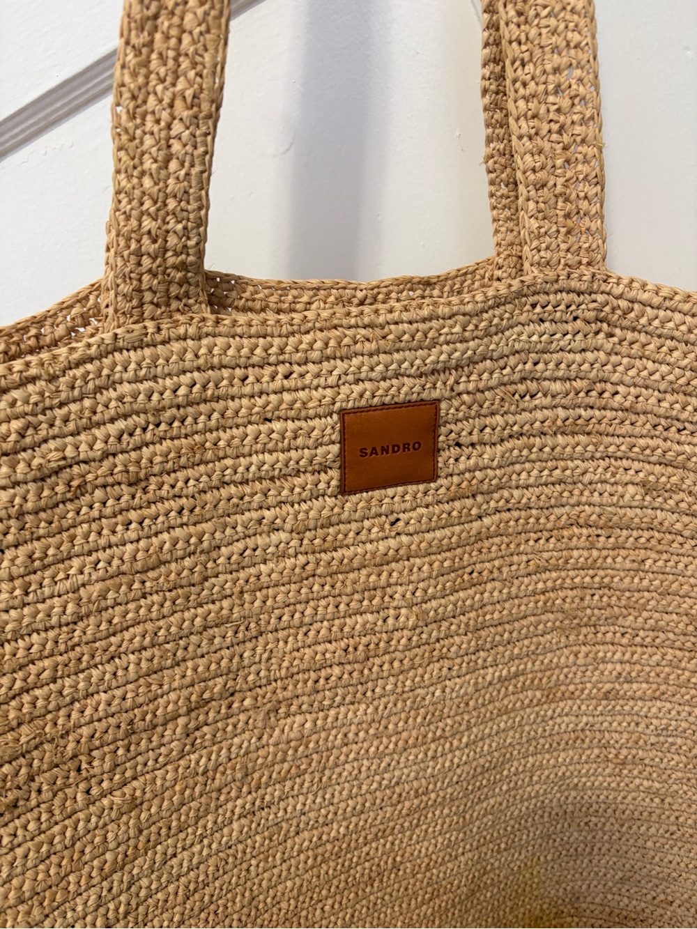 Sandro Canvas Woven Tote Bag in Natural Tan